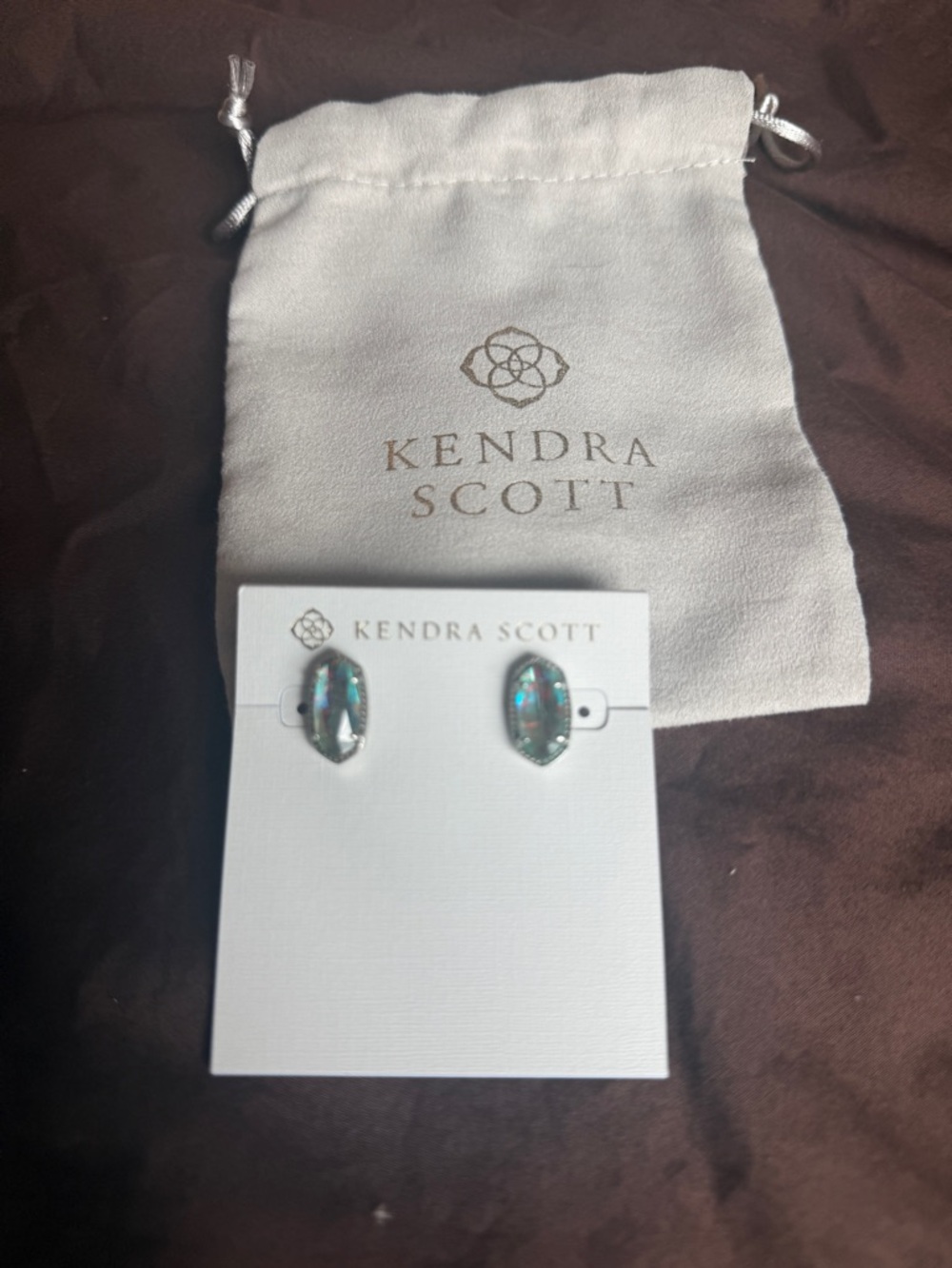 Kendra Scott Oval Iridescent Abalone Stud Earrings with Silver Tone